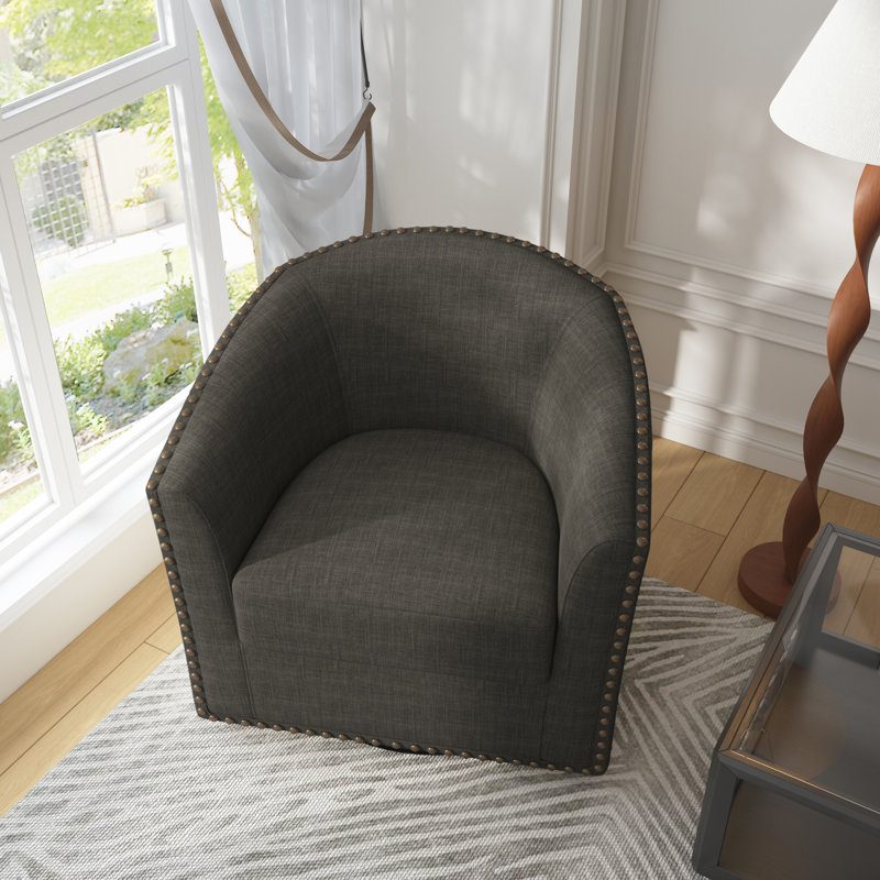 Fauteuil demi-tonneau pivotant de 30,4 po de large Yamber, Polyester gris