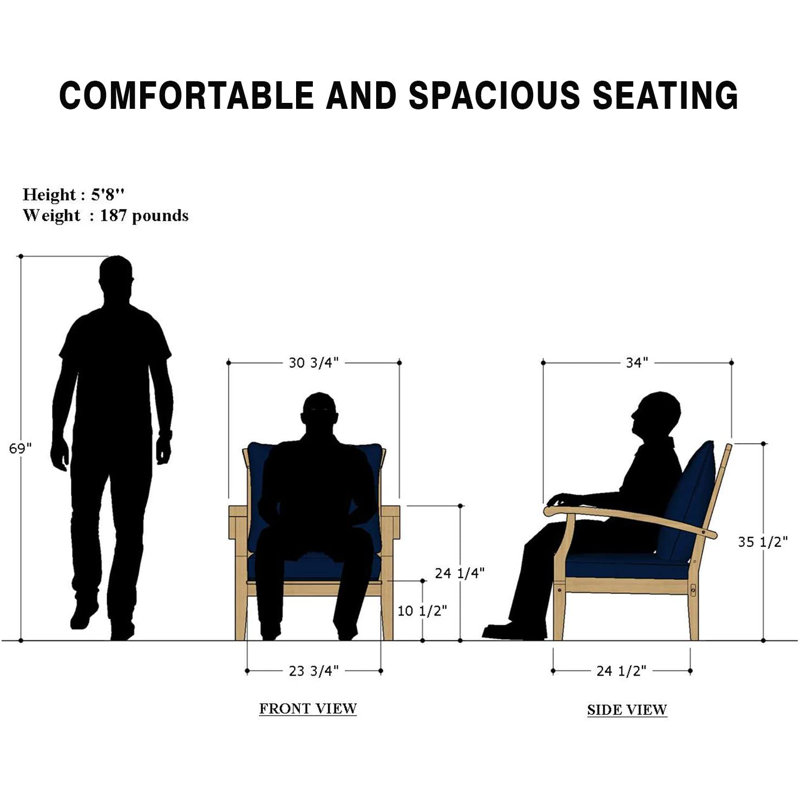 Chaise de patio en teck avec coussins Summerton, Structure brune / coussin en oléfine bleu marine