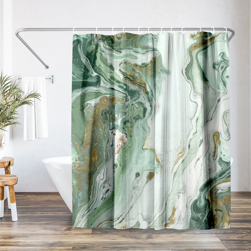 Rideau de douche abstrait marbré pétrole par PI Creative Art, Vert