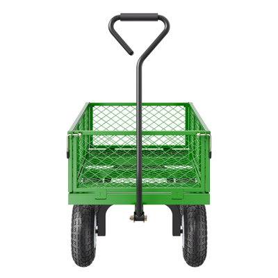 900 Lbs Steel Garden Cart on Wheels, Heavy Duty Pullable Garden Wagon Yard Cart, Outdoor Metal Utility Wagon with 10" Tires and Mesh Removable Sides(Convert to Flatbed), and 180°Rotating Handle