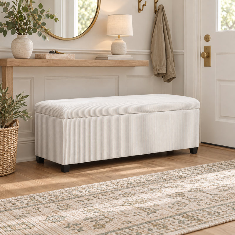 47" Rectangular Corduroy  Storage Ottoman Bench For Living Room, Cream