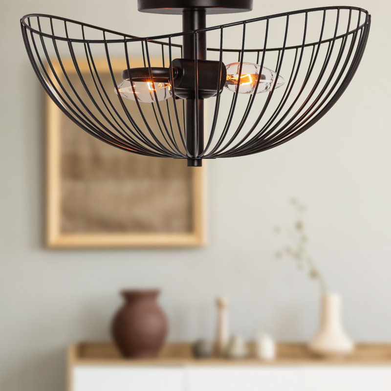 7.125"H Brigitte Black Painted Metal Bowl Shade Ceiling Light - 17 Stories
