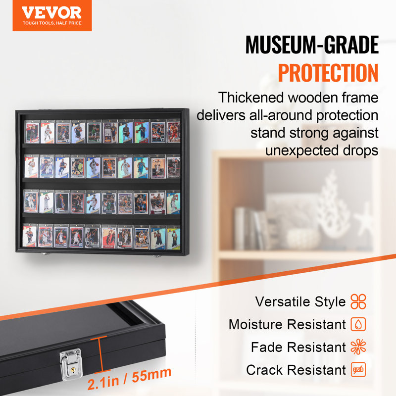 Black Lockable Wall Mounted Sports Card Display Case with UV Protection
