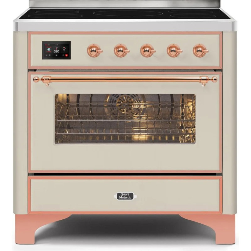 ILVE Majestic II Series 36 inch Induction Range with 5 Induction Elements (Glass Door), Antique White/Copper