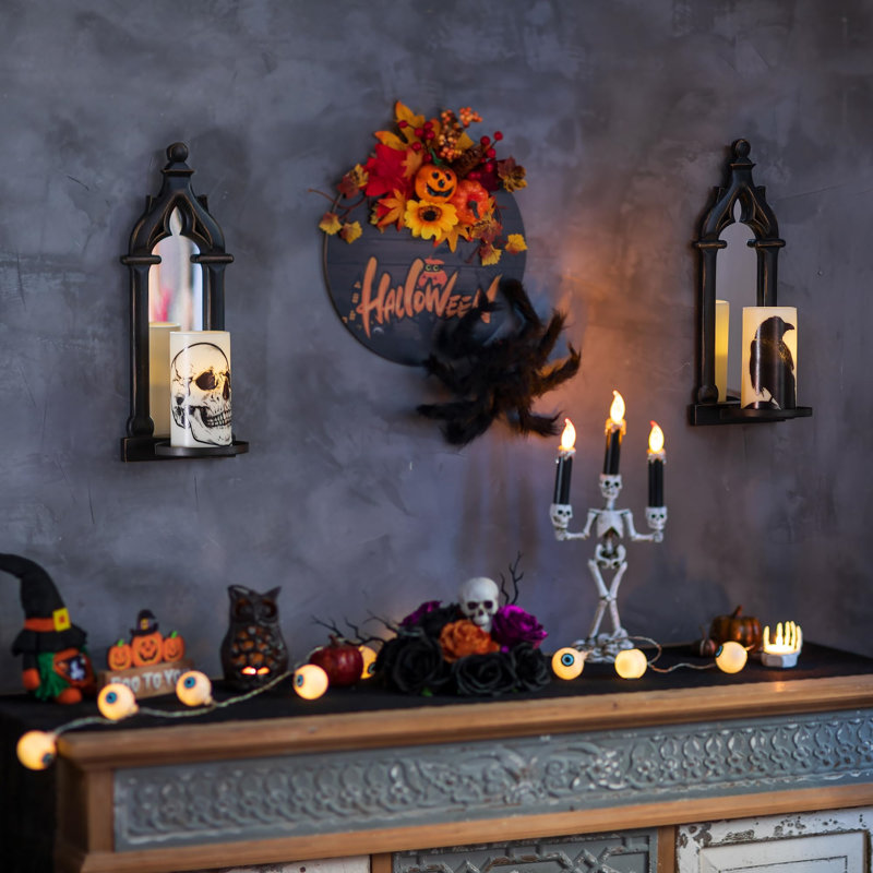 2 Piece Wood Wall Candelabra Set, Vintage Black