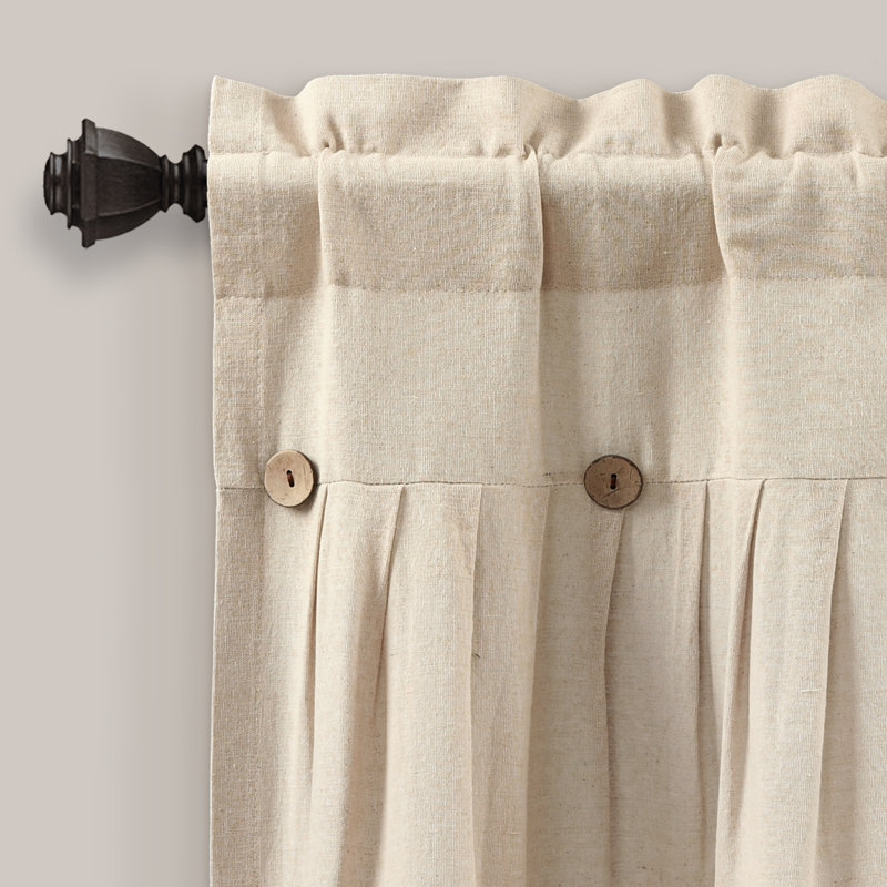 Beige Linen Buttoned Rod Pocket Window Valance