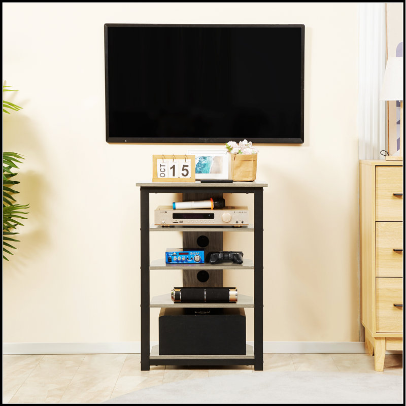 Corner TV Stand with Storage Shelves and Steel Frame, Space-Saving Living Room Entertainment Centre