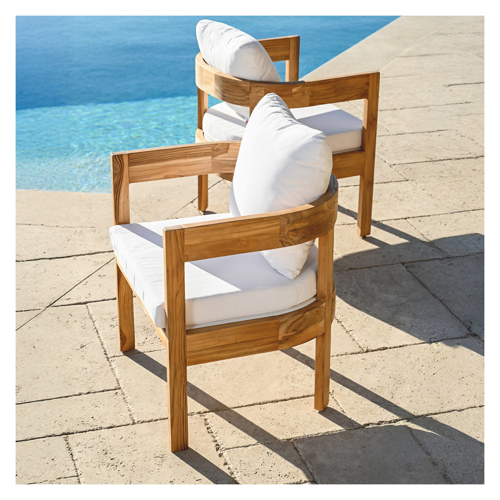 Everlee Teak Outdoor Dining Chair with Sunbrella Cushions (Set of 2), White