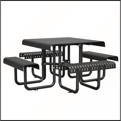 Ensemble table et banc de pique-nique en métal 80,7 x 80,7 x 31 cm, trou pour parasol, capacité de 400 kg, 4 à 8 places assises, jardin