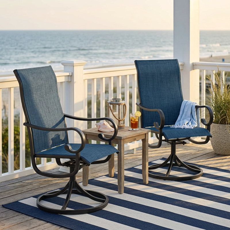 Chaise de patio d'extérieur pivotante en textilène, Noir / Bleu