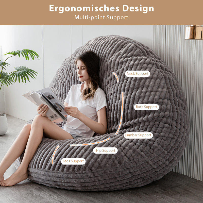 Fauteuil à billes 3 en 1 convertible, H 10 po x l 59 po x P 59 po, Velours côtelé gris