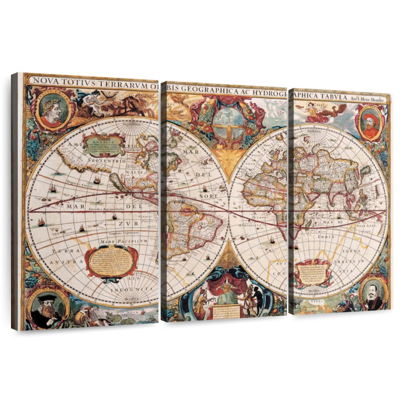 Aliaz Ornate Antique Map, 28" H x 45" W