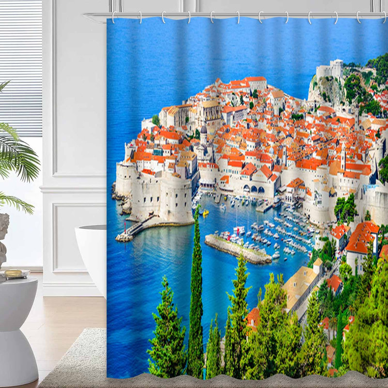 Vieille ville croate, côte médiévale, mer, ville, paysage marin avec 12 crochets, L 72 po x l 78 po