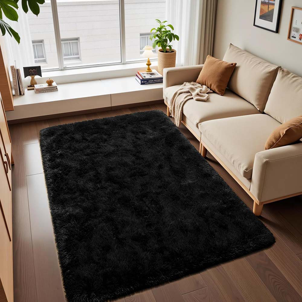 Mercer41 Large Black Shag Rug With Non-Slip Backing For Living Room ...