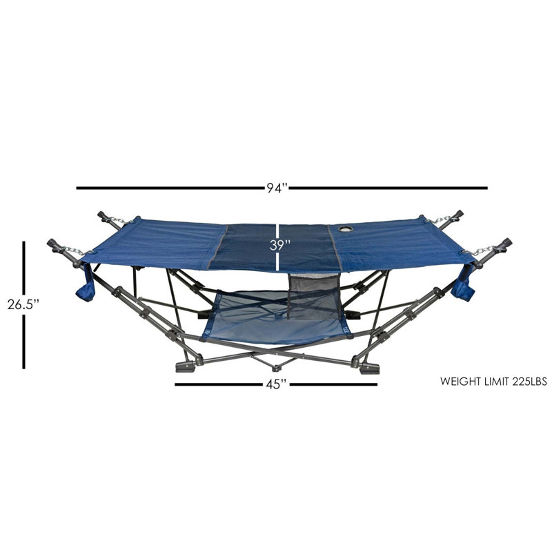 Full-Sized Blue Polyester Portable Folding Hammock with Steel Frame