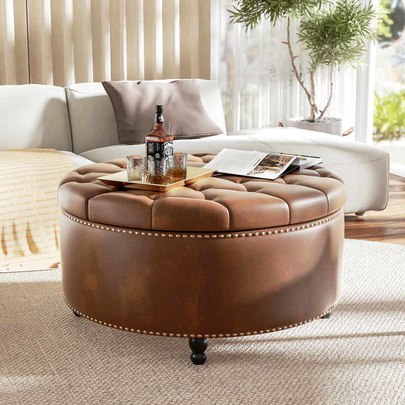 Modern Leather Ottoman Coffee Table with Lift Top