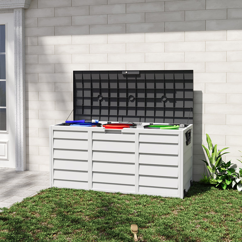 Plastic Garden Storage Box with Wheels, Grey