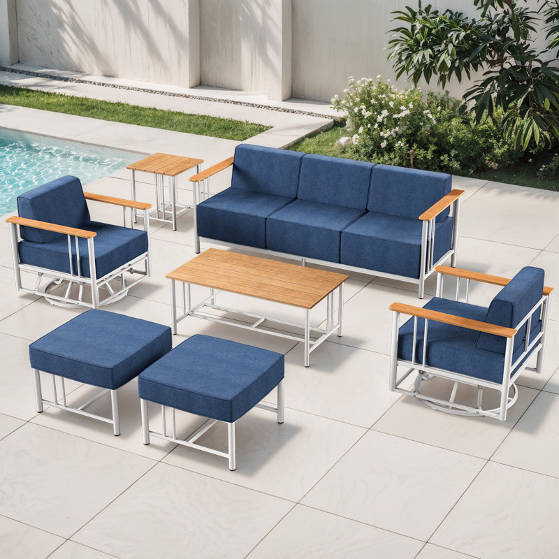Ensemble de conversation pour patio 8 pièces, Blue, White