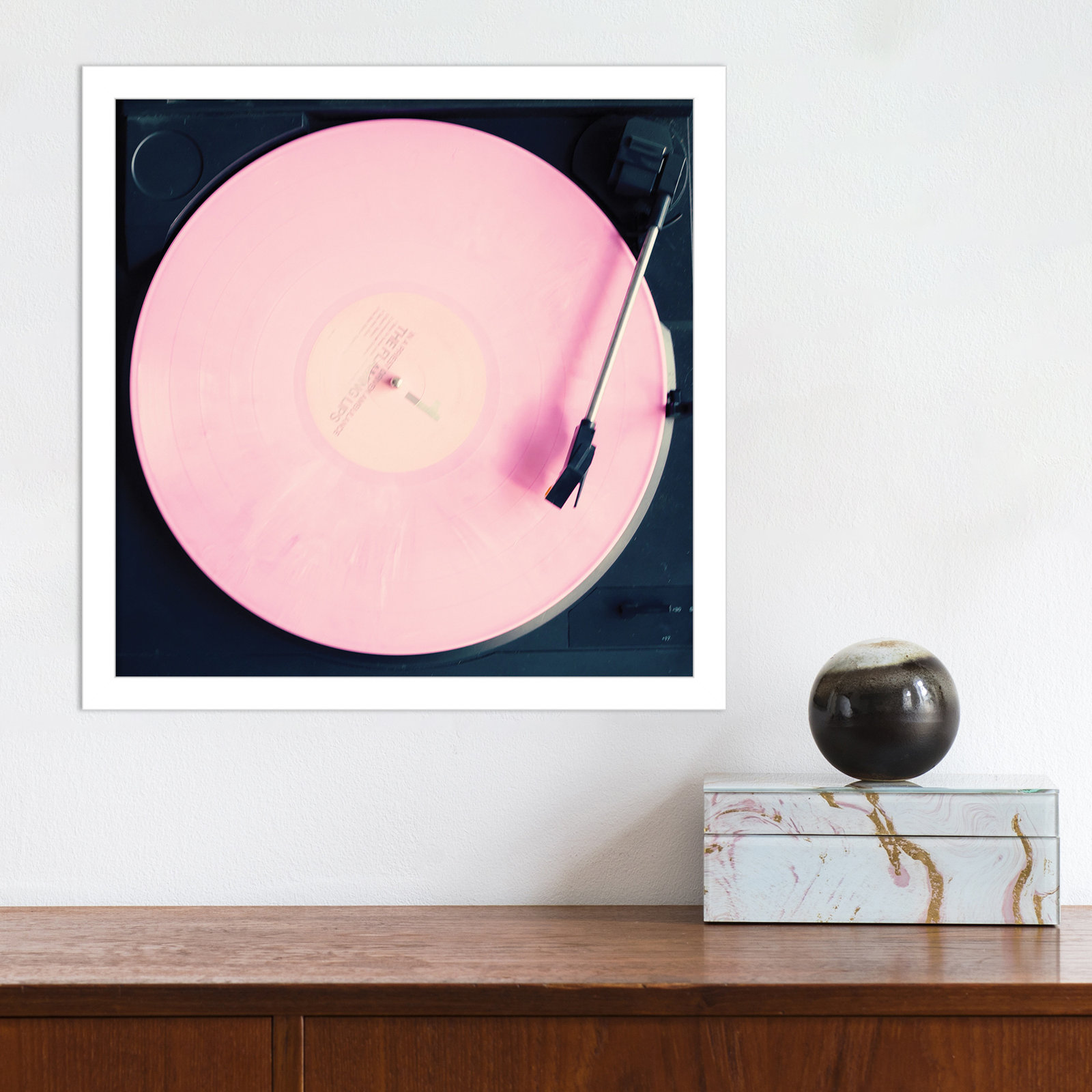 Pink Record by Caroline Mint, 15.25" H x 15.25" W x 0.88" D, White