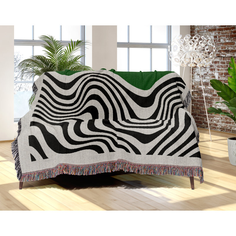 Jeté en mélange de coton Acor, L 60 po x l 50 po, Vert / blanc cassé