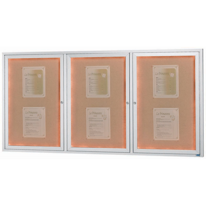 Panneau d'affichage mural fermé avec éclairage DEL, Aluminium anodisé satin transparent, Trois, H 36 po x l 72 po