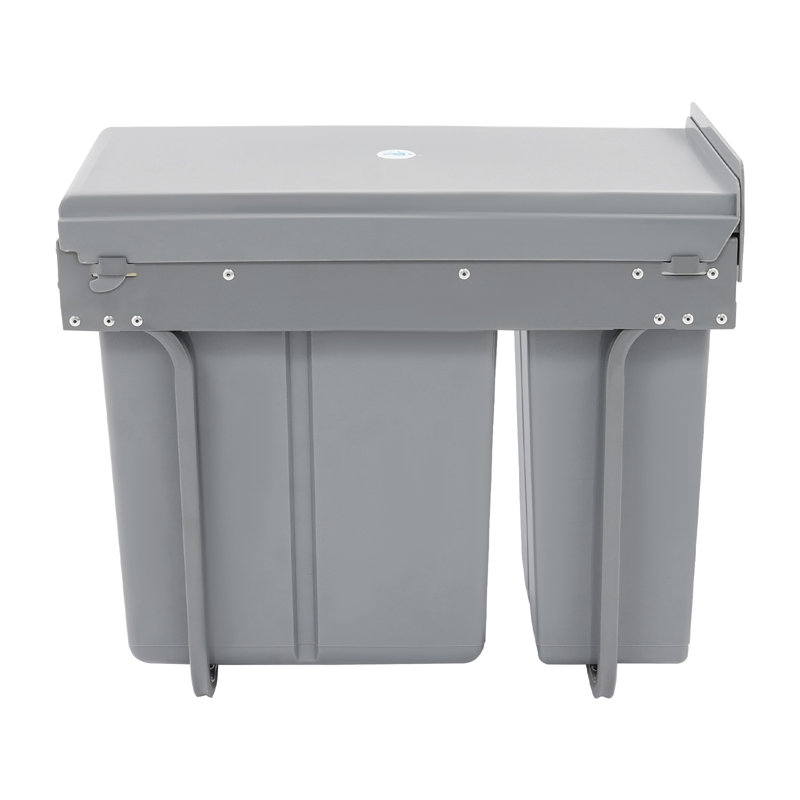 Poubelle coulissante double 10L + 20L pour armoire, poubelle d'armoire de cuisine avec rail ordinaire, Gris