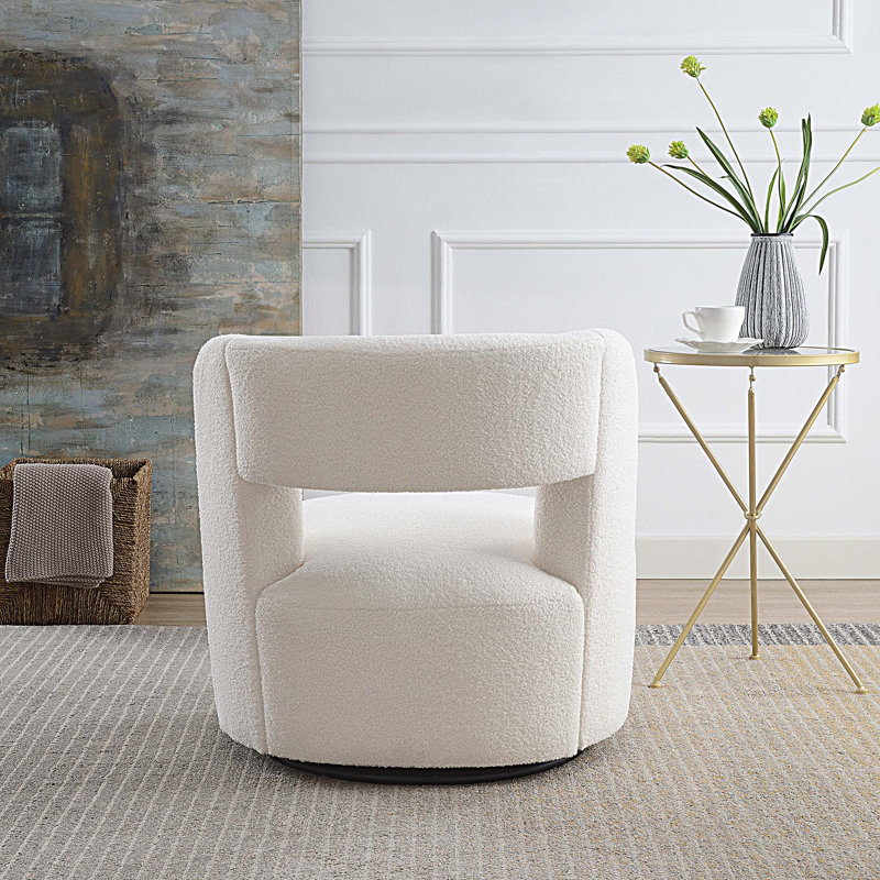 Fauteuil demi-tonneau pivotant avec tissu en peluche doux, Crème, crème