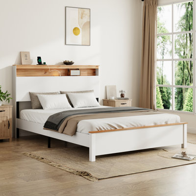 Full size bed with storage lighted headboard