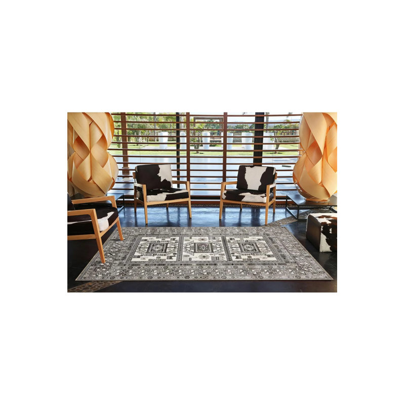 Gray Geometric Modern Washable Cotton Decorative Carpet, Rectangle 4' x 5'11"
