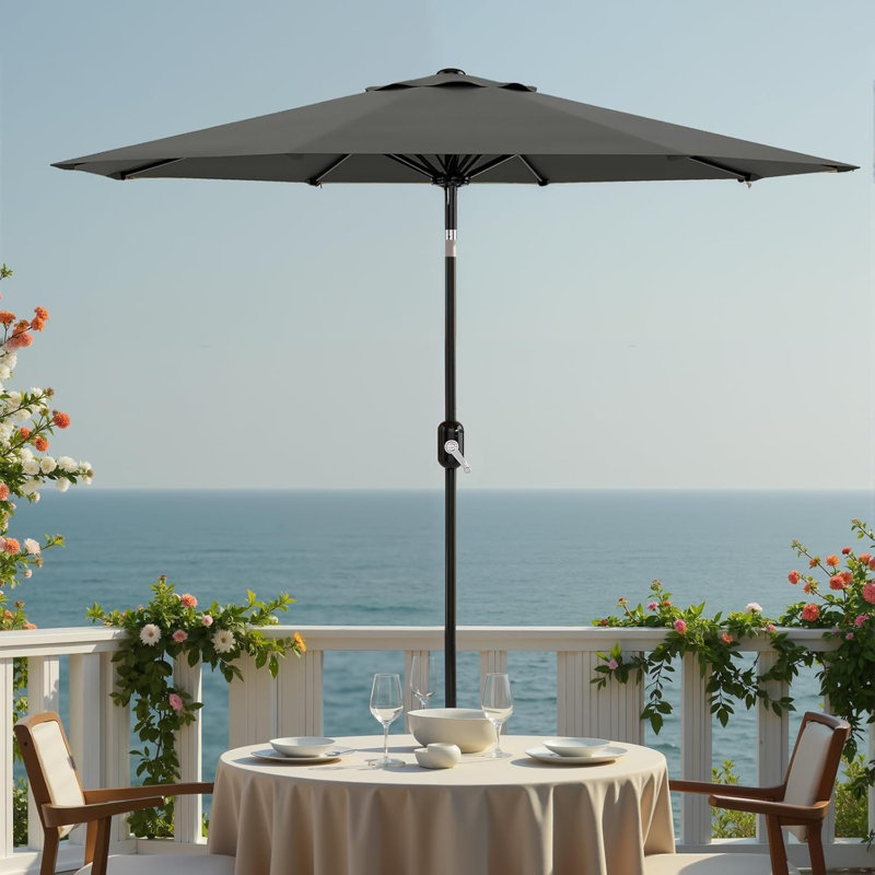 272cm Beach Parasol, Grey Geometric