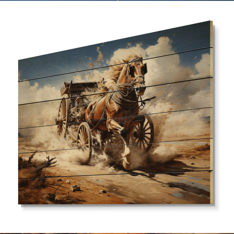 «Old Cart Cart In Motion II», reproduction sur bois, H 10 po x l 20 po x P 0,78 po