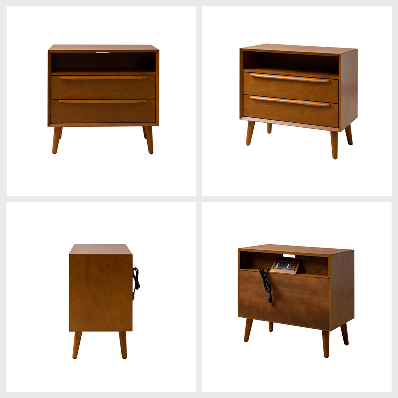Aviannah Midcentury Modern 2-Drawer Nightstand with Charger