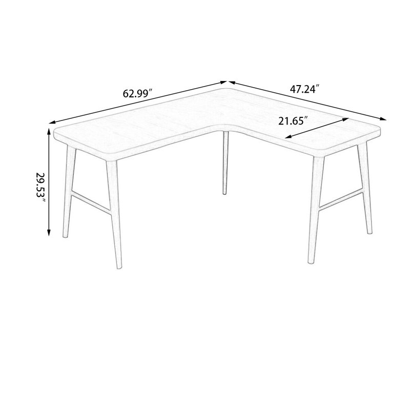 Brown L-Shaped Solid Wood Desks, 29.53" H x 62.99" W x 47.24" D