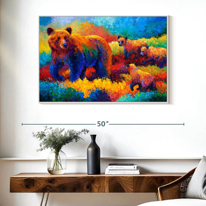 Famille Grizz, Cadre flottant blanc, 40 po x 27 po