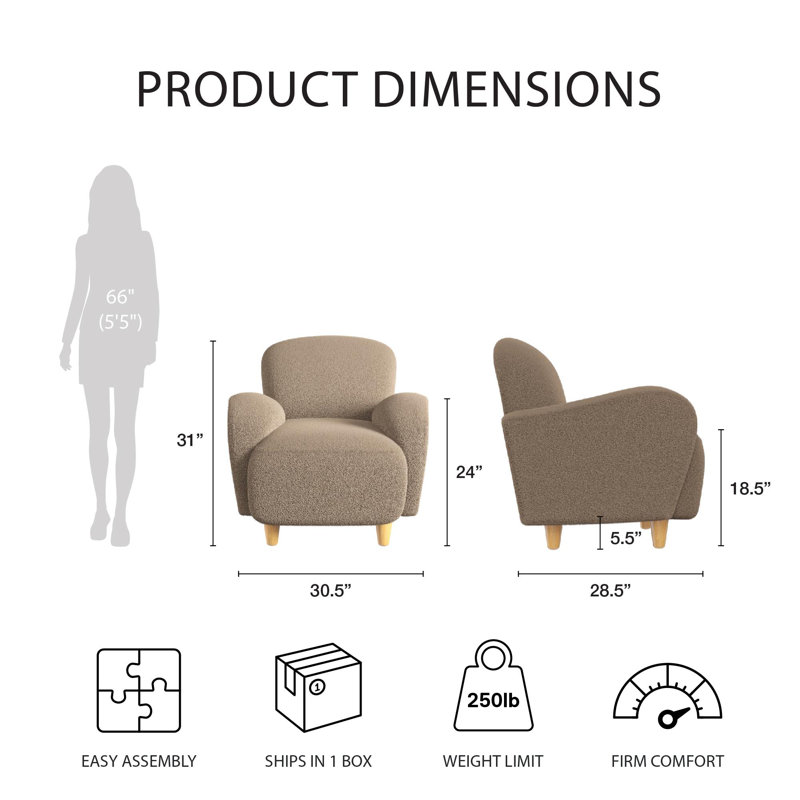 Brown Teddy Fabric Upholstered Accent Chair with Wood Legs