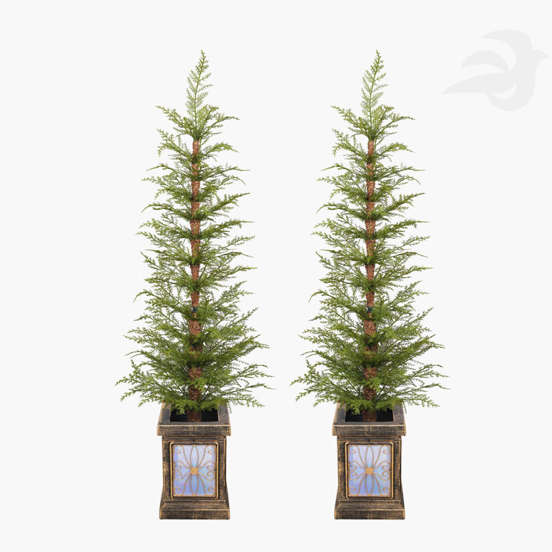 Ensemble de 2 arbres de Noël artificiels 2 pi avec 2 lumières: matériau PE de haute qualité, assemblage facile, support en pot