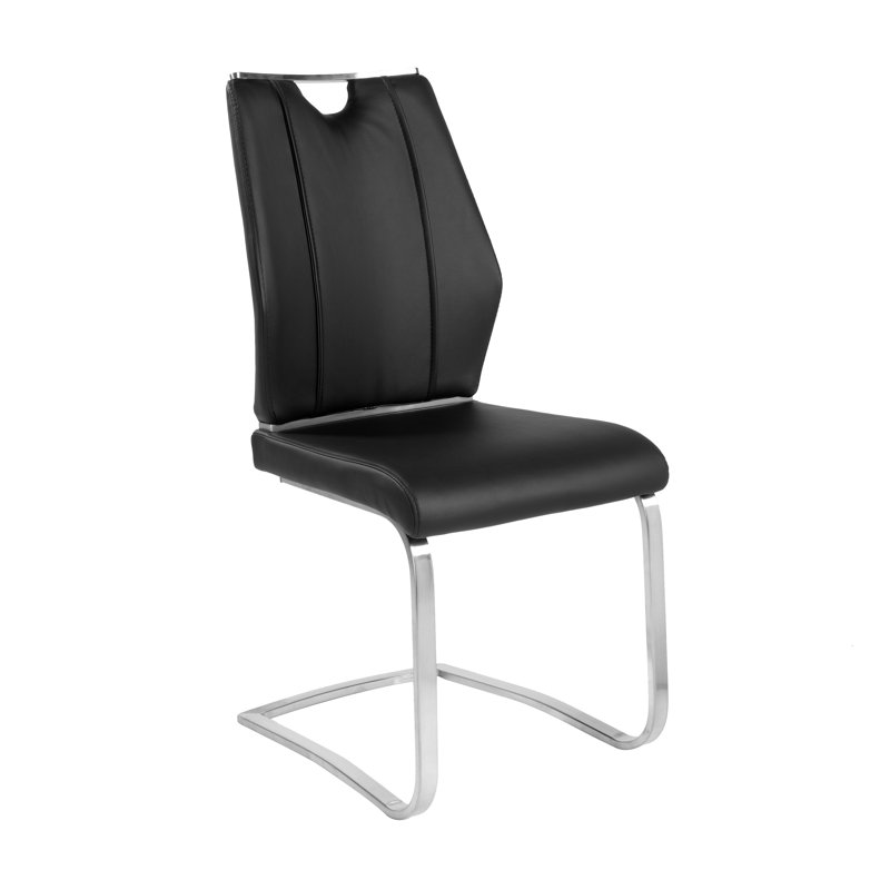 Gingerich Faux Leather Upholstered Metal Side Chair, Black Faux Leather