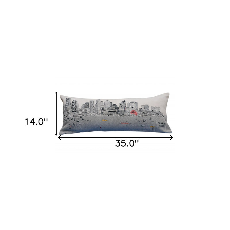  Coussin Boston Nighttime Skyline, 14 po x 35 po, Crème