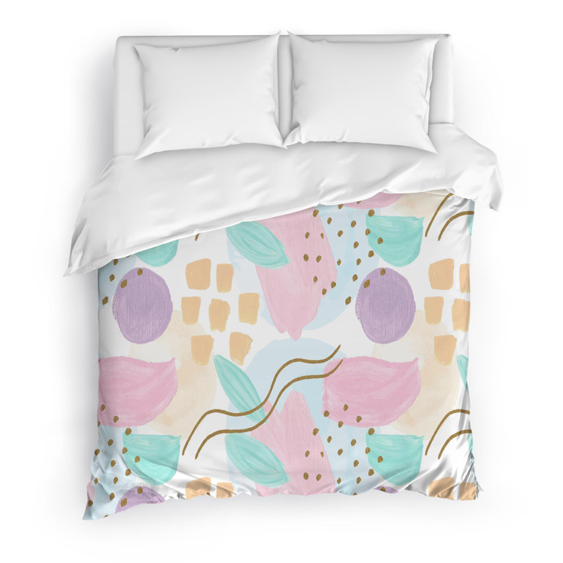 Pink Abstract Polyester Duvet Cover, Queen Duvet Cover + 2 Pillow Cases
