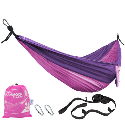  Hamac dans un sac avec mousquetons et sangles d'arbre, mauve rose