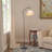 Black Arc Floor Lamp With Fabric Shade And Inline Switch
