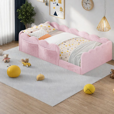 Lits sécuritaires pour enfants avec rangement, lit simple en bois MDF rose moelleux pour la maison