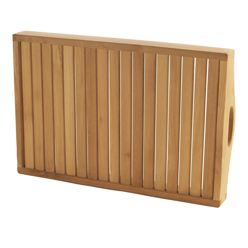 Natural Teak Wood Rectangular Serving Tray with Cut Out Handles