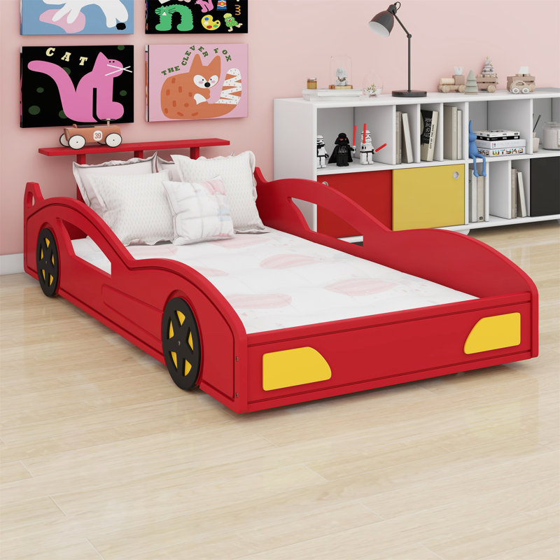 Lit de voiture de course, lit plateforme en forme de voiture avec roulettes, Rouge