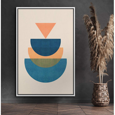 Forme Mid-Century orange, bleu triangle bleu marine, demi-cercles géométriques