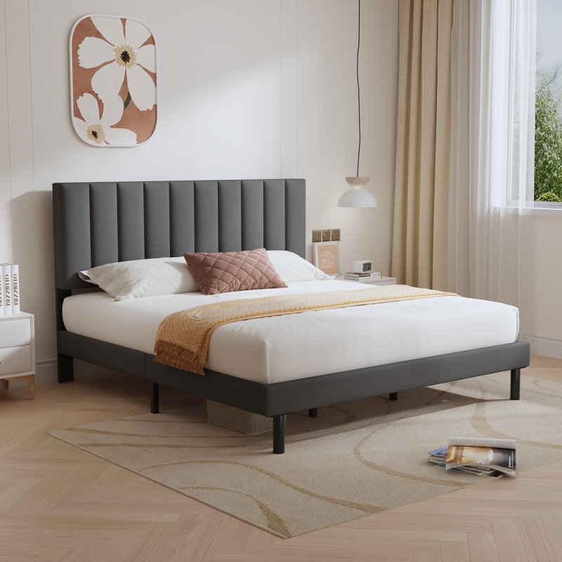 Base de lit tapissier moderne et simple, base de matelas avec lattes en bois, sans sommier requis pour un soutien solide