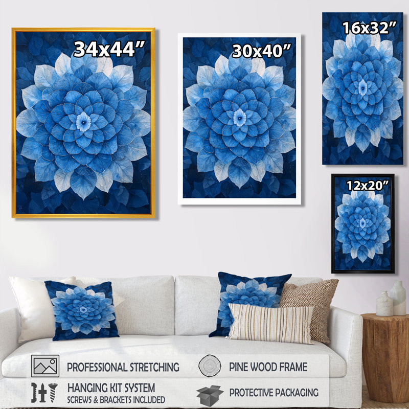 Bleu et blanc, hydrangées, kaléidoscope, hydrangées - hydrangées, art mural, H 44 po x l 34 po, Toile tendue