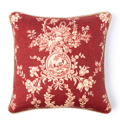 COUNTRY TOILE 20X20 PILLOW WITH CORD EDGE & FILLED WITH FEATHER/DOWN PILLOW FILL.