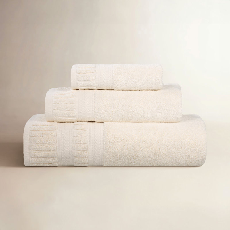 Ensemble de serviettes en coton doux à densité moyenne Venice Zero Twist, Ivory, 3 Piece Towel Set