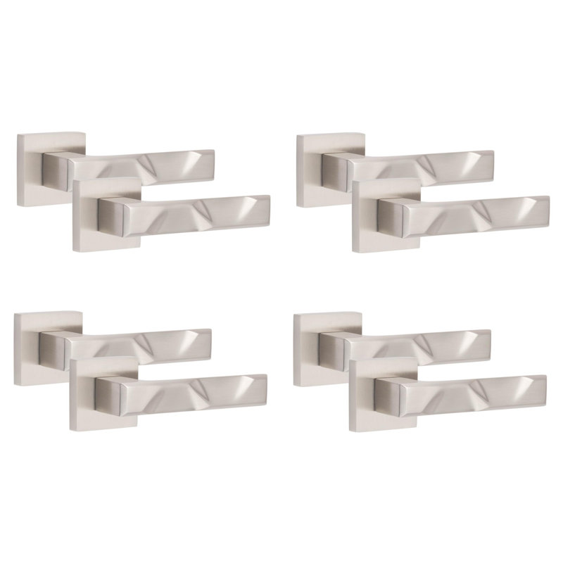 4 Pairs Modern Nova Premium Design Door Handles on Square Rose in Satin Nickel Finish